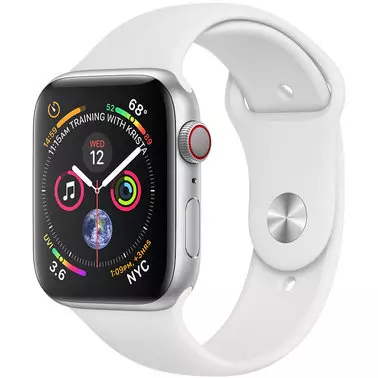 Apple Watch Series 4 44 mm (GPS + LTE) Silver Aluminum Case with White Sport Band (MTUU2)