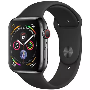 Apple Watch Series 4 44 mm (GPS + LTE) Space Black Stainless Steel Case with Black Sport Band (MTV52)