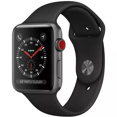 Apple Watch Series 3 38 mm (GPS + LTE) Space Gray Aluminum Case with Black Sport Band (MQJP2)