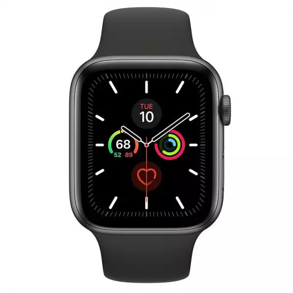 Apple Watch Series 5 44 mm (GPS) Space Gray Aluminum Case with Black Sport Band (MWVF2) - 1