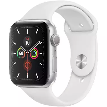 Apple Watch Series 5 44 mm (GPS) Silver Aluminum Case with White Sport Band (MWVD2)