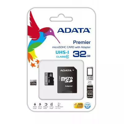 Карта памяти ADATA 32Gb microSDHC Ultra UHS-I +SD адаптер Class 10 (AUSDH32GUICL10-RA1) - 1