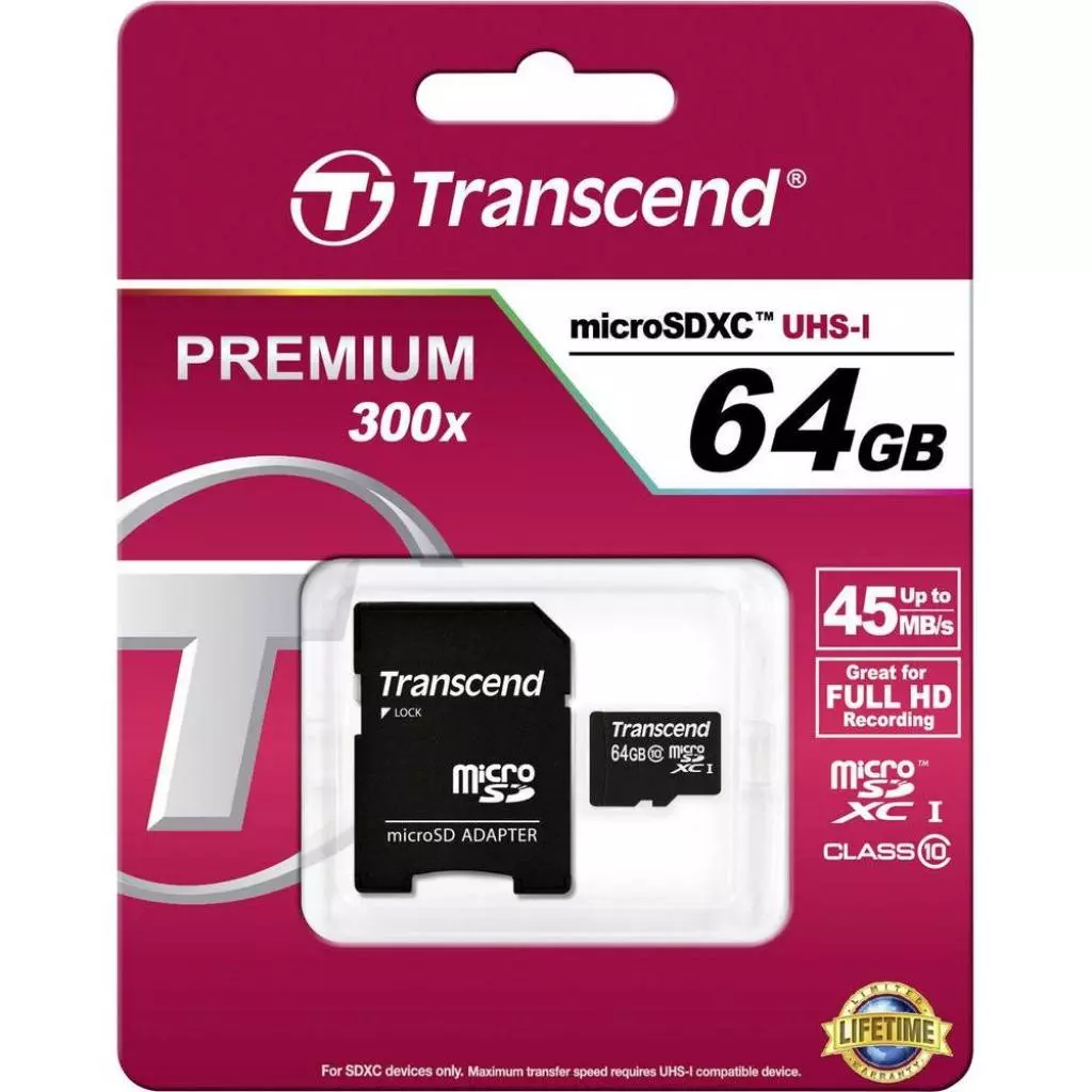 Карта памяти Transcend 64GB microSDXC Class 10 (TS64GUSDXC10) - 2