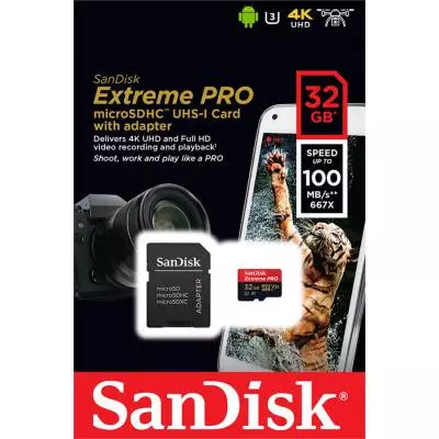 Карта памяти SanDisk 32GB microSD class 10 V30 A1 UHS-I U3 4K Extreme Pro (SDSQXCG-032G-GN6MA) - 4 Карта памяти SanDisk 32GB microSD class 10 V30 A1 UHS-I U3 4K Extreme Pro (SDSQXCG-032G-GN6MA) - 4