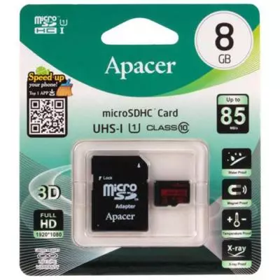 Карта памяти Apacer 8GB microSDHC Class10 UHS-I (AP8GMCSH10U5-R) - 2 Карта памяти Apacer 8GB microSDHC Class10 UHS-I (AP8GMCSH10U5-R) - 2