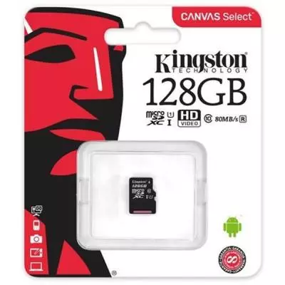 Карта памяти Kingston 128GB microSDXC class 10 UHS-I Canvas Select (SDCS/128GBSP) - 1