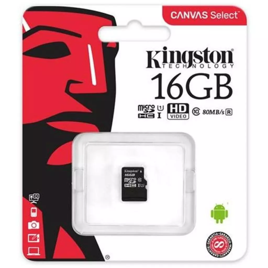 Карта памяти Kingston 16GB microSDHC class 10 UHS-I Canvas Select (SDCS/16GBSP) - 2 Карта памяти Kingston 16GB microSDHC class 10 UHS-I Canvas Select (SDCS/16GBSP) - 2