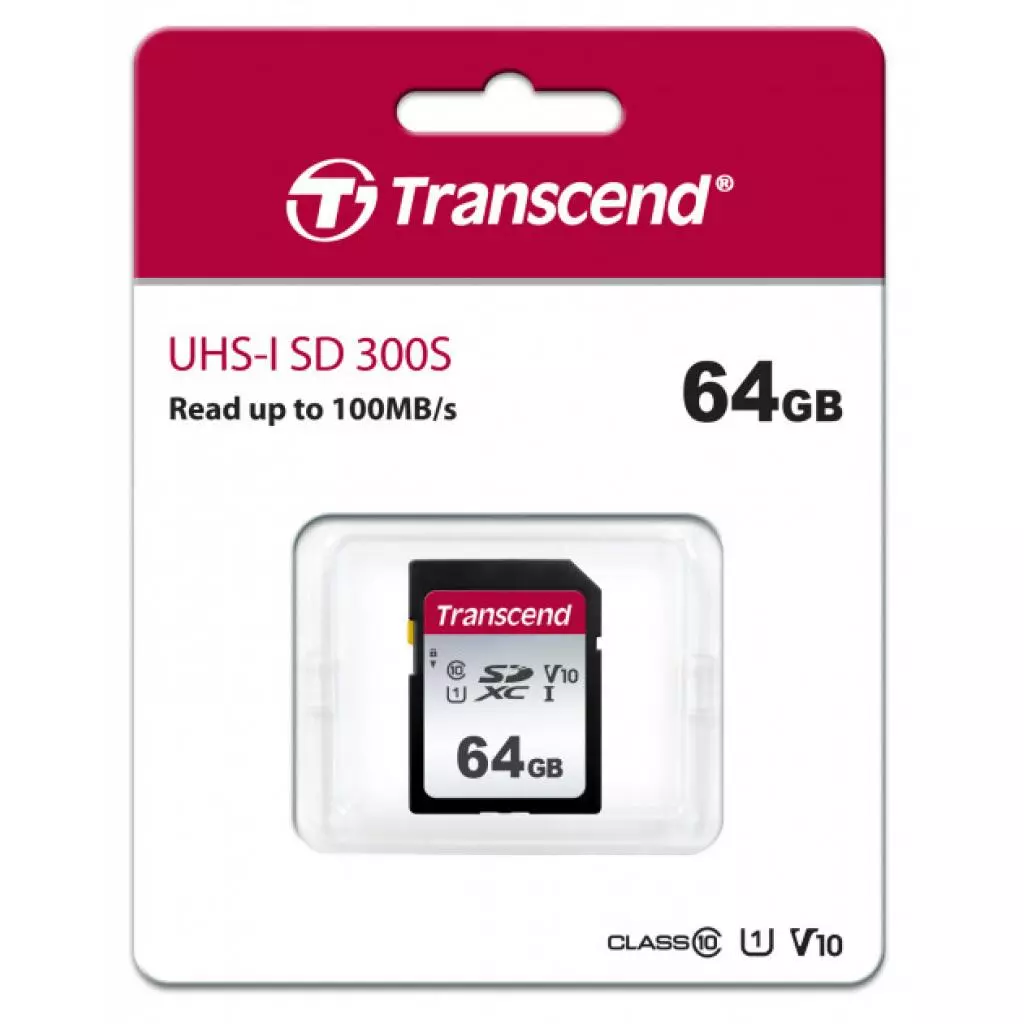 Карта памяти Transcend 64GB SDXC class 10 UHS-I U3 V10 (TS64GSDC300S) - 1 Карта памяти Transcend 64GB SDXC class 10 UHS-I U3 V10 (TS64GSDC300S) - 1