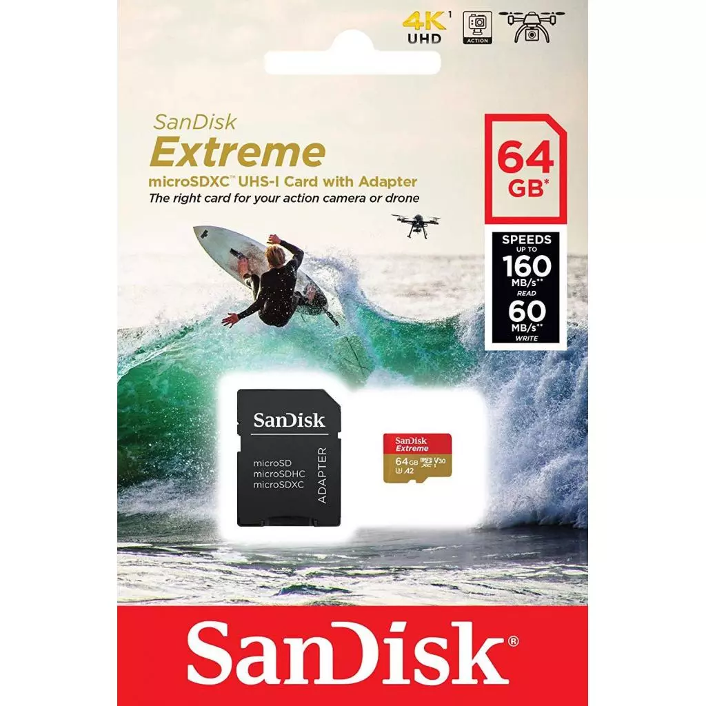 Карта памяти SanDisk 64GB microSD class 10 UHS-I U3 A2 EXTREME (SDSQXA2-064G-GN6AA) - 3 Карта памяти SanDisk 64GB microSD class 10 UHS-I U3 A2 EXTREME (SDSQXA2-064G-GN6AA) - 3