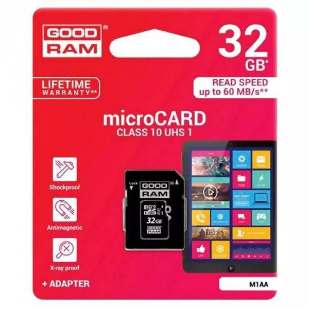 Карта памяти Goodram 32GB microSDHC Class 10 (M1AA-0320R12) - 6 Карта памяти Goodram 32GB microSDHC Class 10 (M1AA-0320R12) - 6