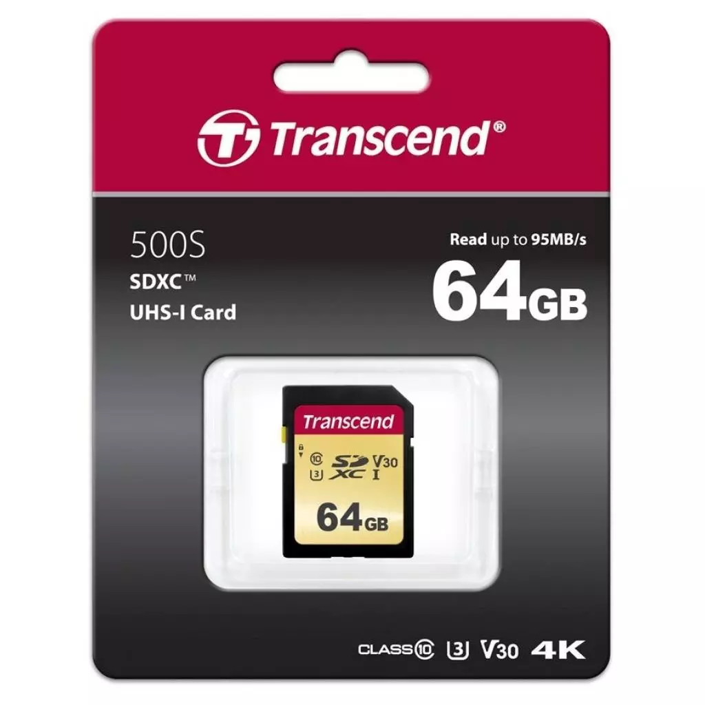 Карта памяти Transcend 64GB SDXC class 10 UHS-I (TS64GSDC500S) - 1