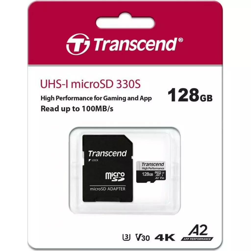 Карта памяти Transcend 128GB microSDXC class 10 UHS-I U3 A2 (TS128GUSD330S) - 2 Карта памяти Transcend 128GB microSDXC class 10 UHS-I U3 A2 (TS128GUSD330S) - 2