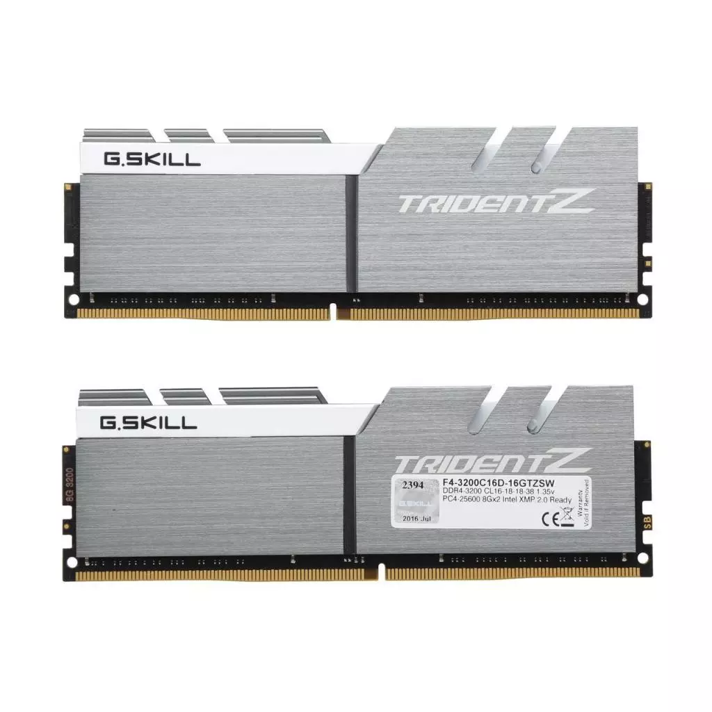Модуль памяти для компьютера DDR4 16GB (2x8GB) 3200 MHz Trident Z Silver H/ White G.Skill (F4-3200C16D-16GTZSW) - 1 Модуль памяти для компьютера DDR4 16GB (2x8GB) 3200 MHz Trident Z Silver H/ White G.Skill (F4-3200C16D-16GTZSW) - 1
