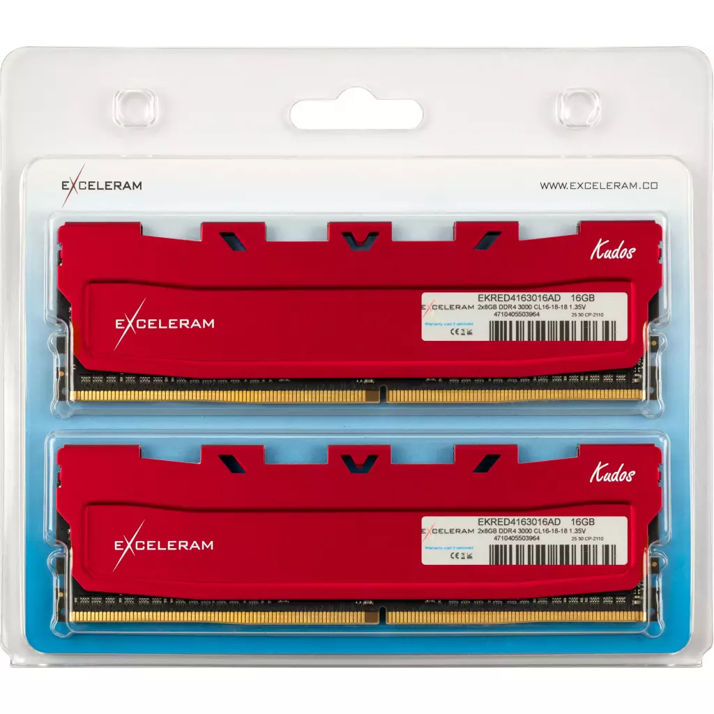 Модуль памяти для компьютера DDR4 16GB (2x8GB) 3000 MHz Red Kudos eXceleram (EKRED4163016AD) - 1 Модуль памяти для компьютера DDR4 16GB (2x8GB) 3000 MHz Red Kudos eXceleram (EKRED4163016AD) - 1