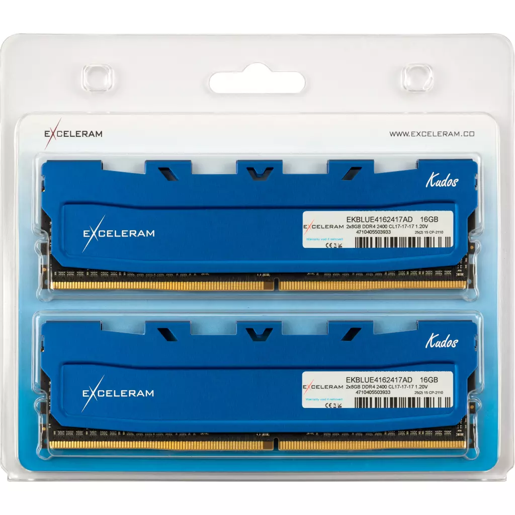 Модуль памяти для компьютера DDR4 16GB (2x8GB) 2400 MHz Blue Kudos eXceleram (EKBLUE4162417AD) - 1 Модуль памяти для компьютера DDR4 16GB (2x8GB) 2400 MHz Blue Kudos eXceleram (EKBLUE4162417AD) - 1