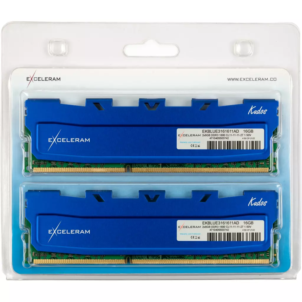 Модуль памяти для компьютера DDR3 16GB (2x8GB) 1600 MHz Blue Kudos eXceleram (EKBLUE3161611AD) - 1 Модуль памяти для компьютера DDR3 16GB (2x8GB) 1600 MHz Blue Kudos eXceleram (EKBLUE3161611AD) - 1