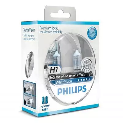 Автолампа PHILIPS H7 WhiteVision +60%, 3700K, 2шт (12972WHVSM)