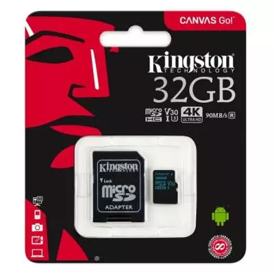 Карта памяти Kingston 32GB microSDHC class 10 UHS-I U3 Canvas Go (SDCG2/32GB) - 3 Карта памяти Kingston 32GB microSDHC class 10 UHS-I U3 Canvas Go (SDCG2/32GB) - 3