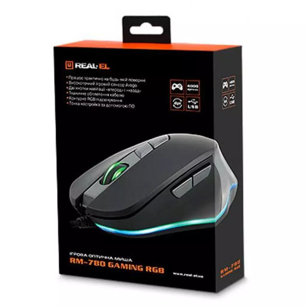 Мышка REAL-EL RM-780 Gaming RGB, black-grey - 5 Мышка REAL-EL RM-780 Gaming RGB, black-grey - 5