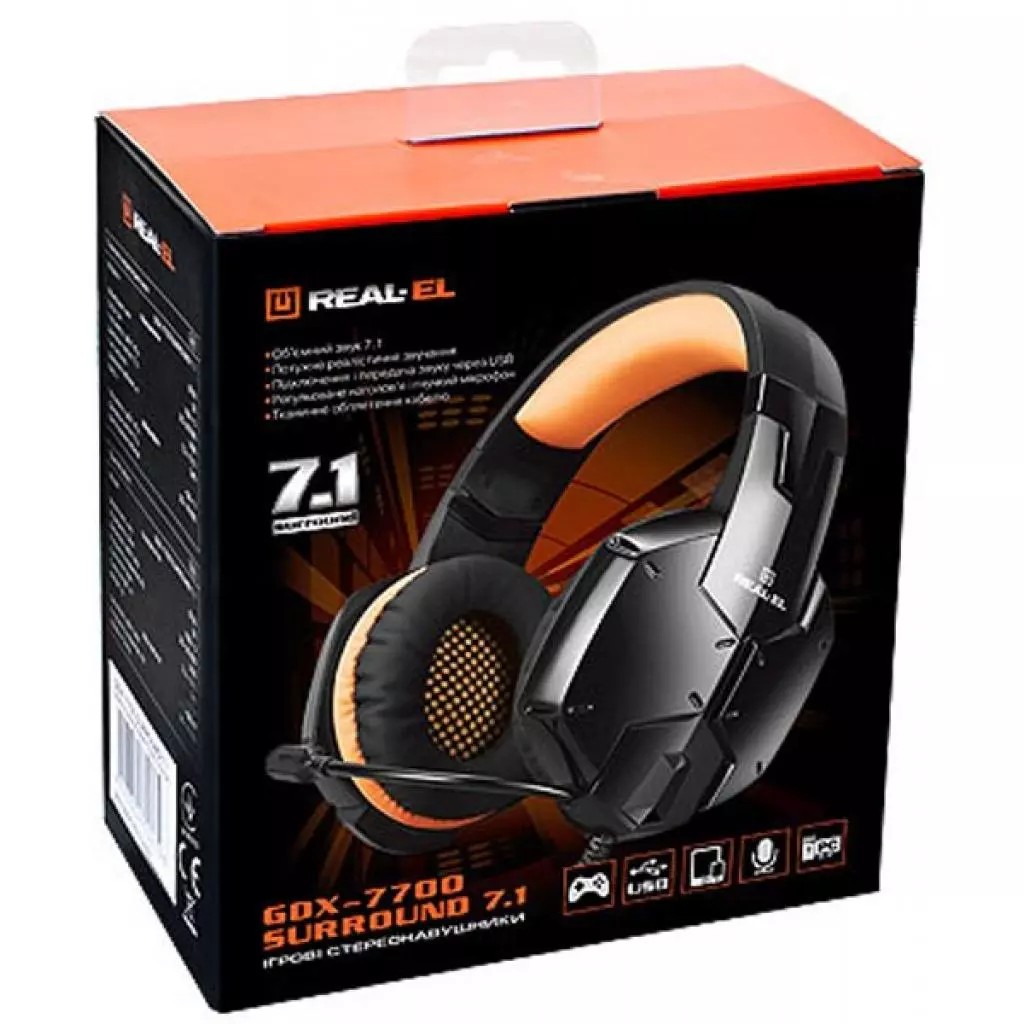 Наушники REAL-EL GDX-7700 SURROUND 7.1 black-orange - 8