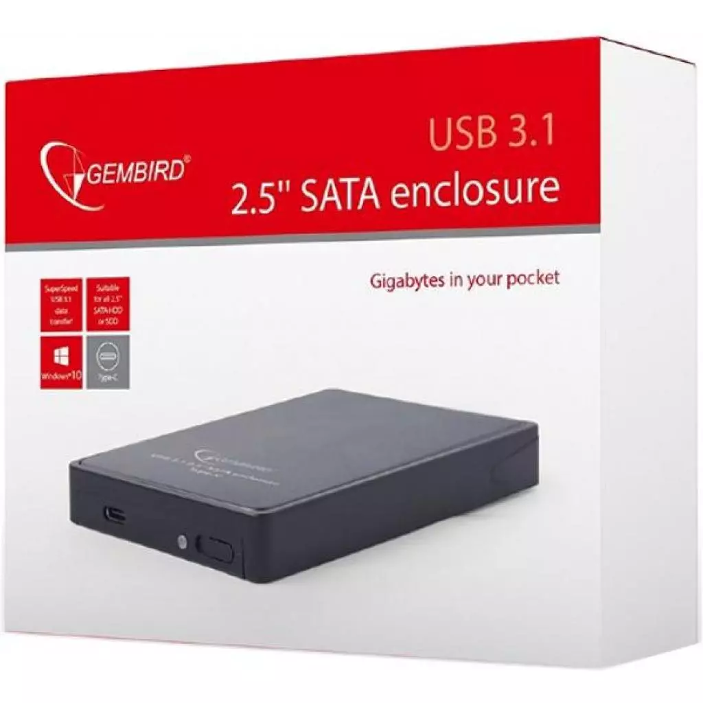 Карман внешний Gembird 2.5", USB3.1,Type-C, черный (EE2-U31S-1) - 7