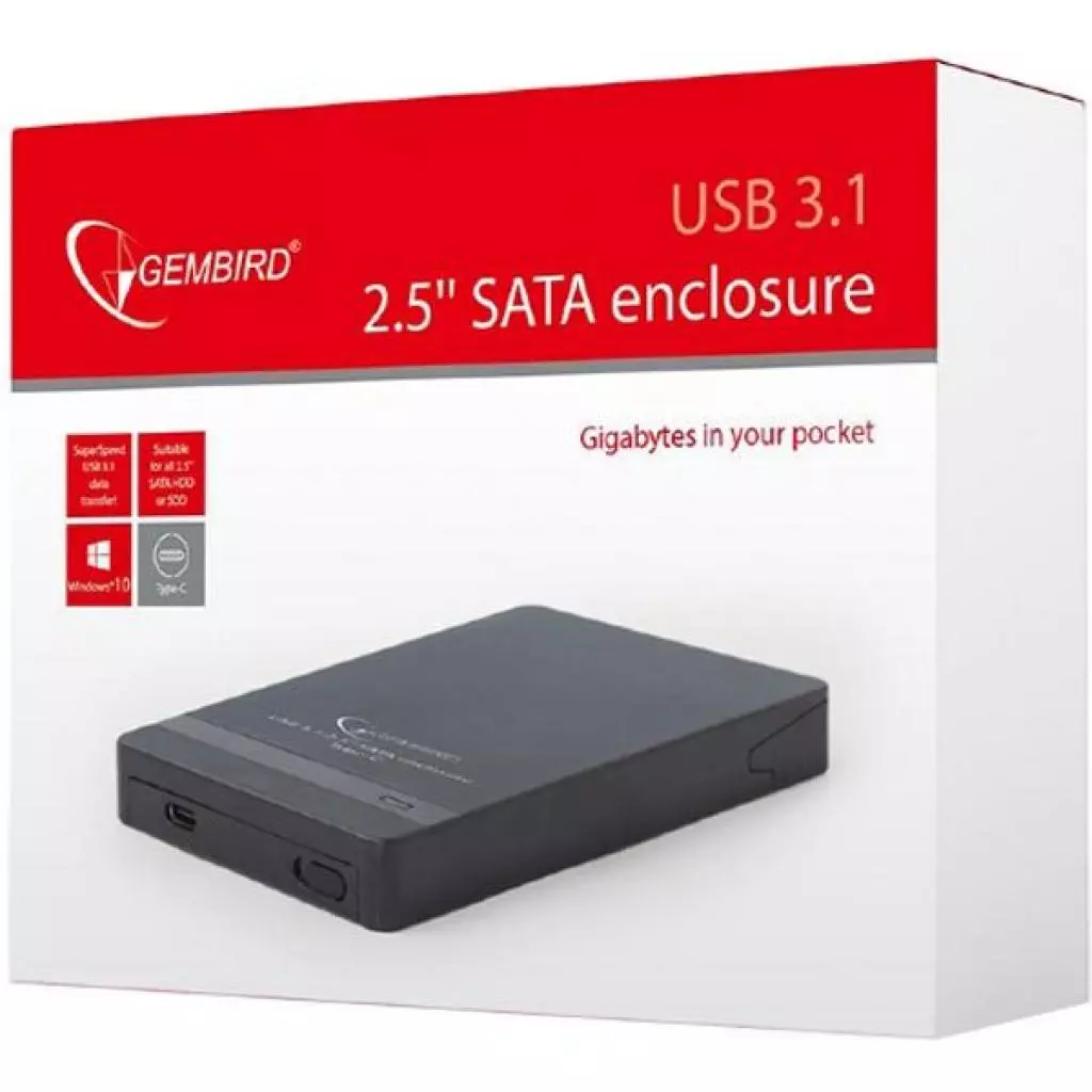 Карман внешний Gembird 2.5", USB3.1,Type-C, черный (EE2-U31S-2) - 7 Карман внешний Gembird 2.5", USB3.1,Type-C, черный (EE2-U31S-2) - 7
