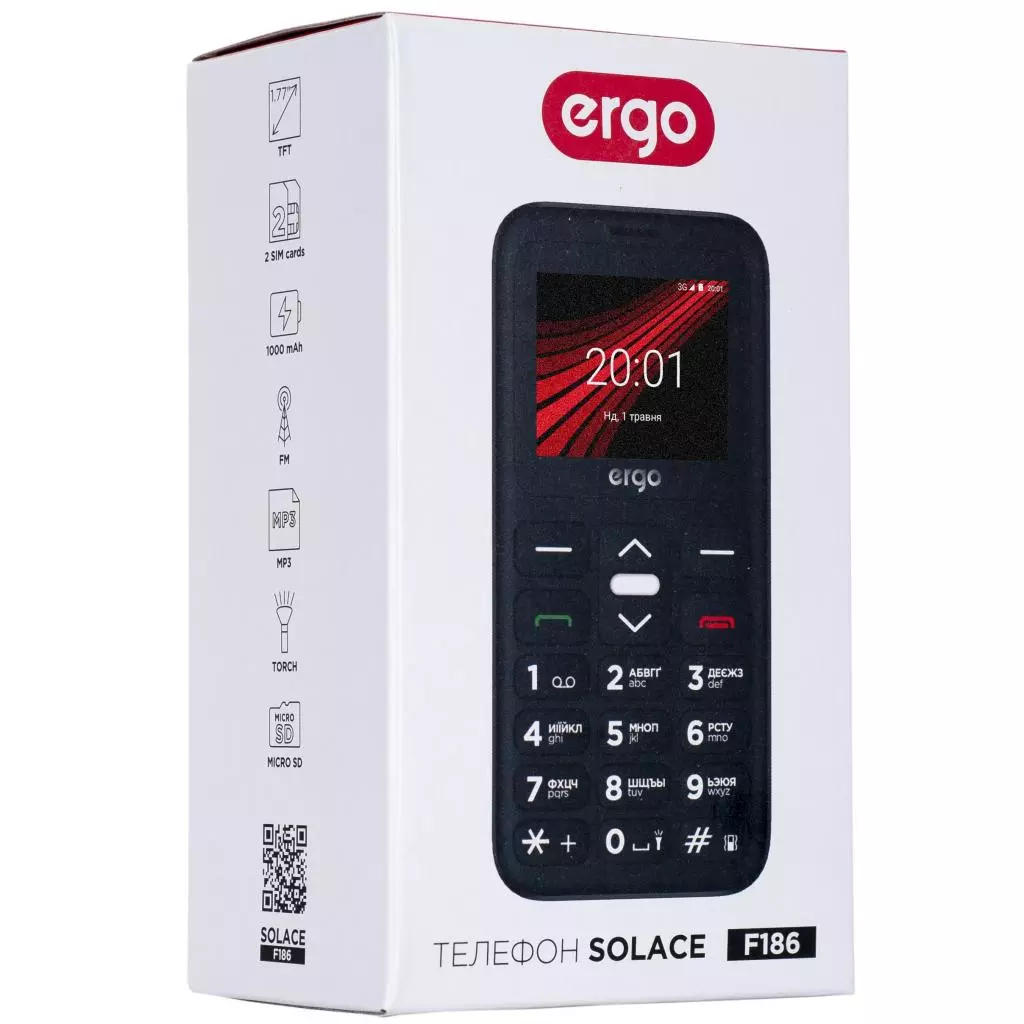 Мобильный телефон Ergo F186 Solace Black - 8 Мобильный телефон Ergo F186 Solace Black - 8