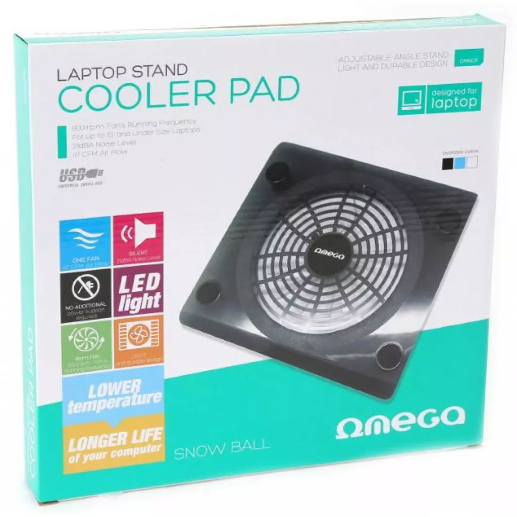 Подставка для ноутбука Omega Laptop Cooler pad "SNOWBALL" 14cm fan USB port black (OMNCPB) - 1 Подставка для ноутбука Omega Laptop Cooler pad "SNOWBALL" 14cm fan USB port black (OMNCPB) - 1