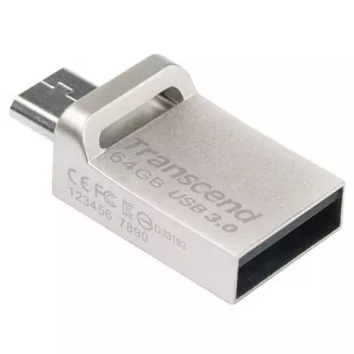 USB флеш накопитель Transcend 64GB JetFlash OTG 880 Metal Silver USB 3.0 (TS64GJF880S) - 2
