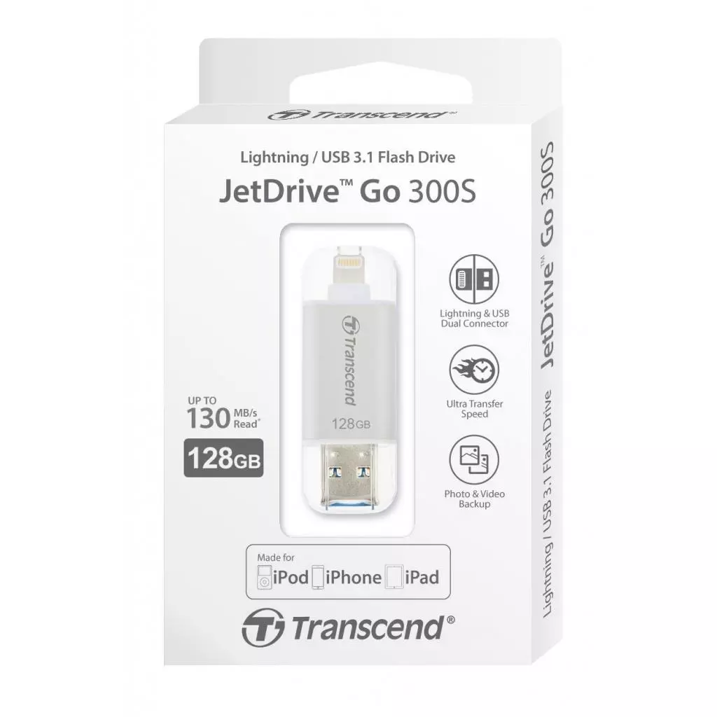 USB флеш накопитель Transcend 128GB JetDrive Go 300 Silver USB 3.1 (TS128GJDG300S) - 4 USB флеш накопитель Transcend 128GB JetDrive Go 300 Silver USB 3.1 (TS128GJDG300S) - 4