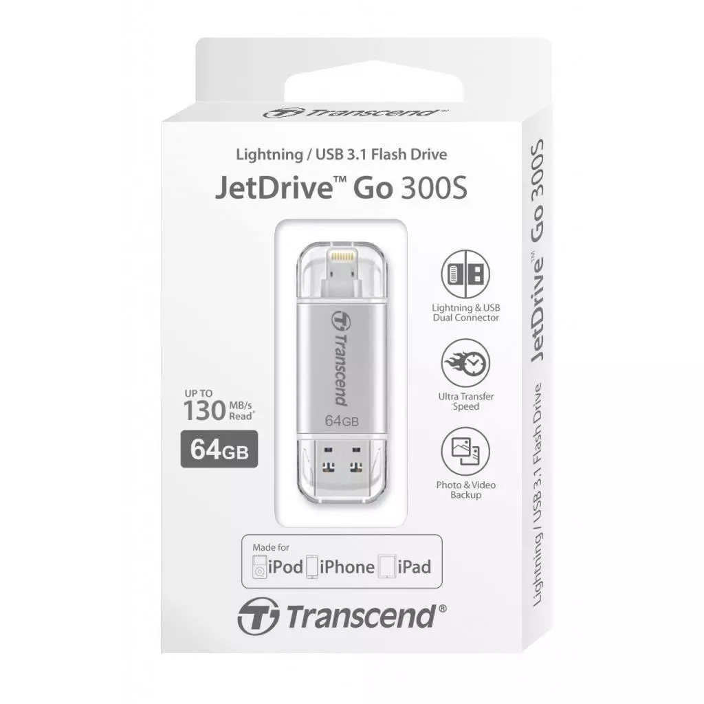 USB флеш накопитель Transcend 64GB JetDrive Go 300 Silver USB 3.1 (TS64GJDG300S) - 4 USB флеш накопитель Transcend 64GB JetDrive Go 300 Silver USB 3.1 (TS64GJDG300S) - 4