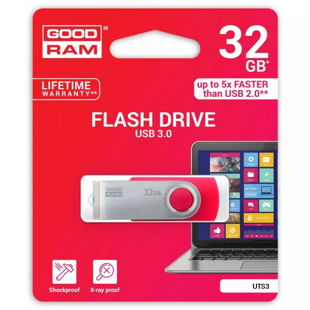 USB флеш накопитель Goodram 32GB UTS3 Twister Red USB 3.0 (UTS3-0320R0R11) - 1