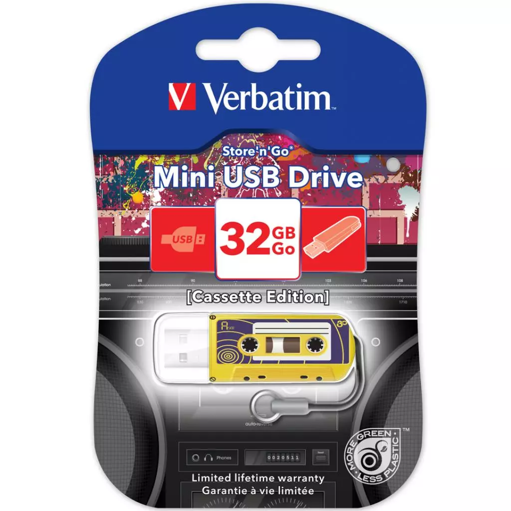 USB флеш накопитель Verbatim 32GB Mini cassette edition Yellow USB 2.0 (49393) - 1 USB флеш накопитель Verbatim 32GB Mini cassette edition Yellow USB 2.0 (49393) - 1