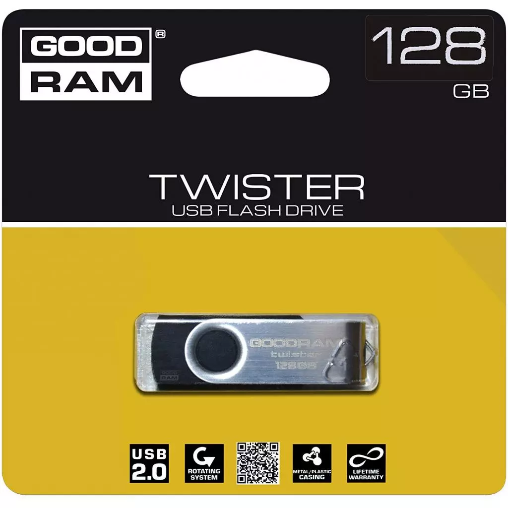USB флеш накопитель Goodram 128GB UTS2 Twister Black USB 2.0 (UTS2-1280K0R11) - 1 USB флеш накопитель Goodram 128GB UTS2 Twister Black USB 2.0 (UTS2-1280K0R11) - 1