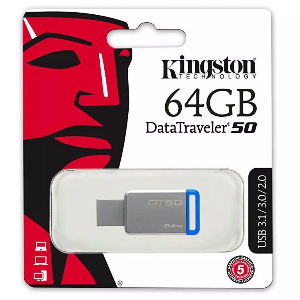 USB флеш накопитель Kingston 64GB DT50 USB 3.1 (DT50/64GB) - 3