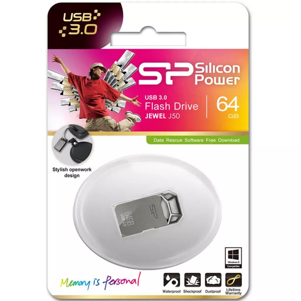USB флеш накопитель Silicon Power 64GB Jewel J50 Metallic Grey USB 3.0 (SP064GBUF3J50V1T) - 4