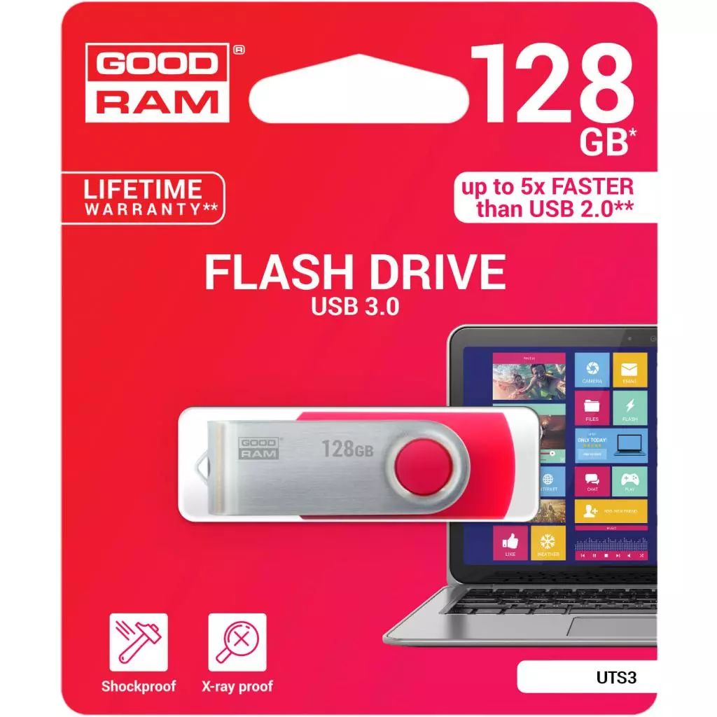 USB флеш накопитель Goodram 128GB UTS3 Twister Red USB 3.0 (UTS3-1280R0R11) - 2 USB флеш накопитель Goodram 128GB UTS3 Twister Red USB 3.0 (UTS3-1280R0R11) - 2