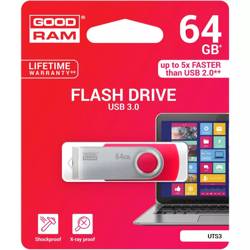 USB флеш накопитель Goodram 64GB UTS3 Twister Red USB 3.0 (UTS3-0640R0R11) - 2 USB флеш накопитель Goodram 64GB UTS3 Twister Red USB 3.0 (UTS3-0640R0R11) - 2