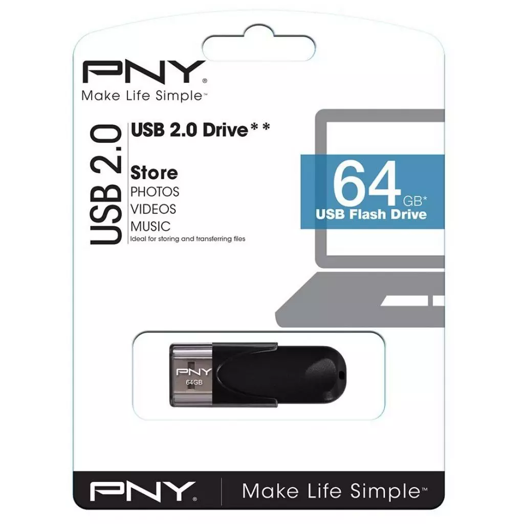 USB флеш накопитель PNY flash 64GB Attache4 Black USB 2.0 (FD64GATT4-EF) - 3
