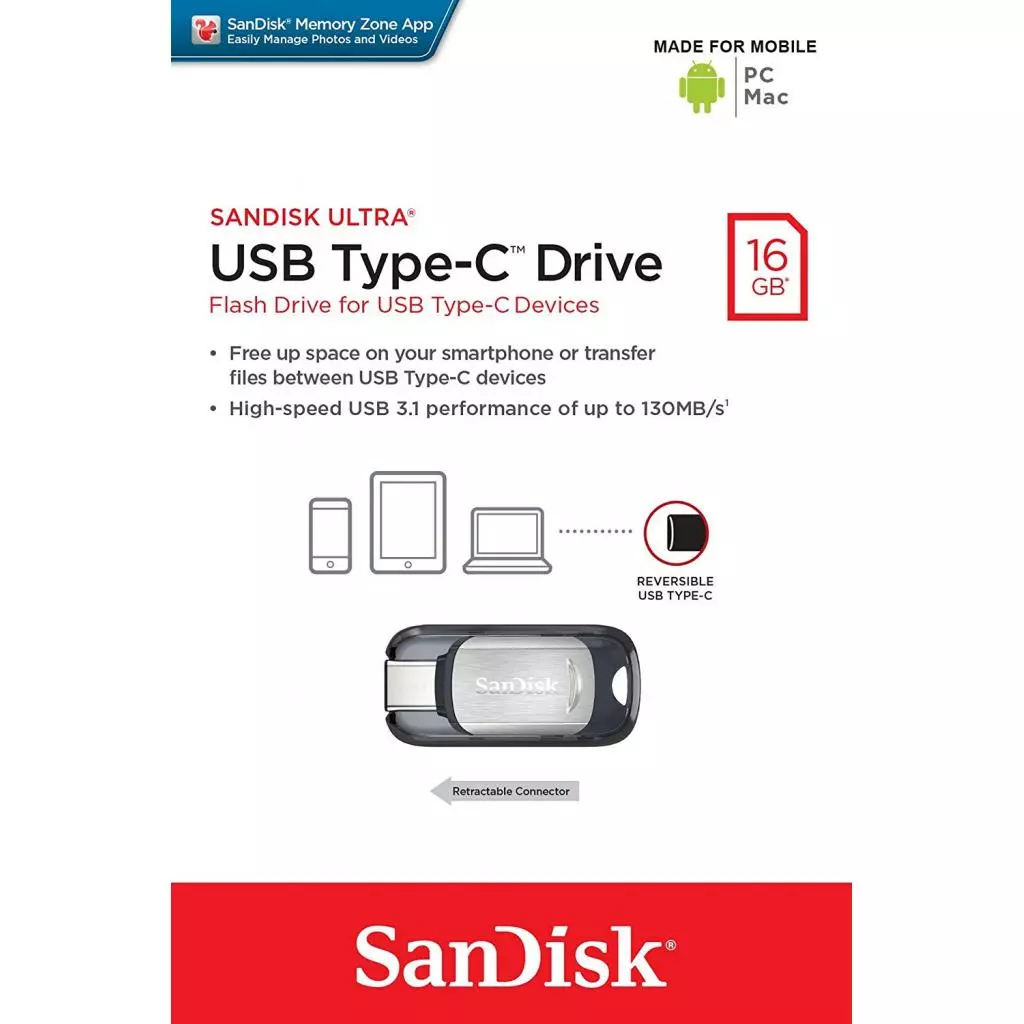 USB флеш накопитель SanDisk 16GB Ultra Type C USB 3.1 (SDCZ450-016G-G46) - 5 USB флеш накопитель SanDisk 16GB Ultra Type C USB 3.1 (SDCZ450-016G-G46) - 5