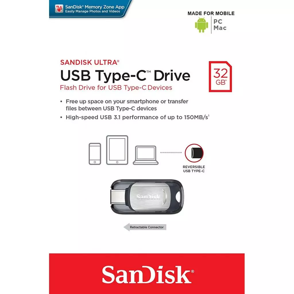 USB флеш накопитель SanDisk 32GB Ultra Type C USB 3.1 (SDCZ450-032G-G46) - 5