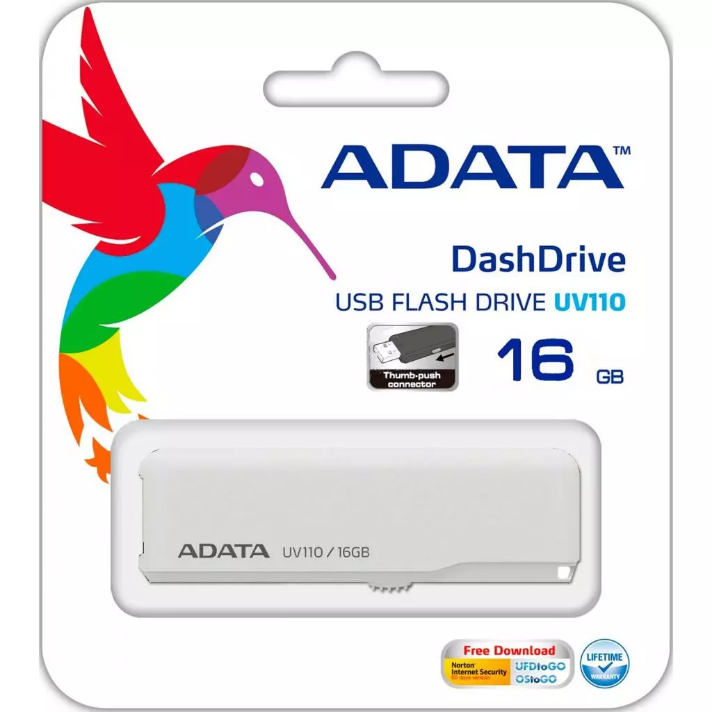 USB флеш накопитель ADATA 16GB UV110 White USB 2.0 (AUV110-16G-RWH) - 3 USB флеш накопитель ADATA 16GB UV110 White USB 2.0 (AUV110-16G-RWH) - 3