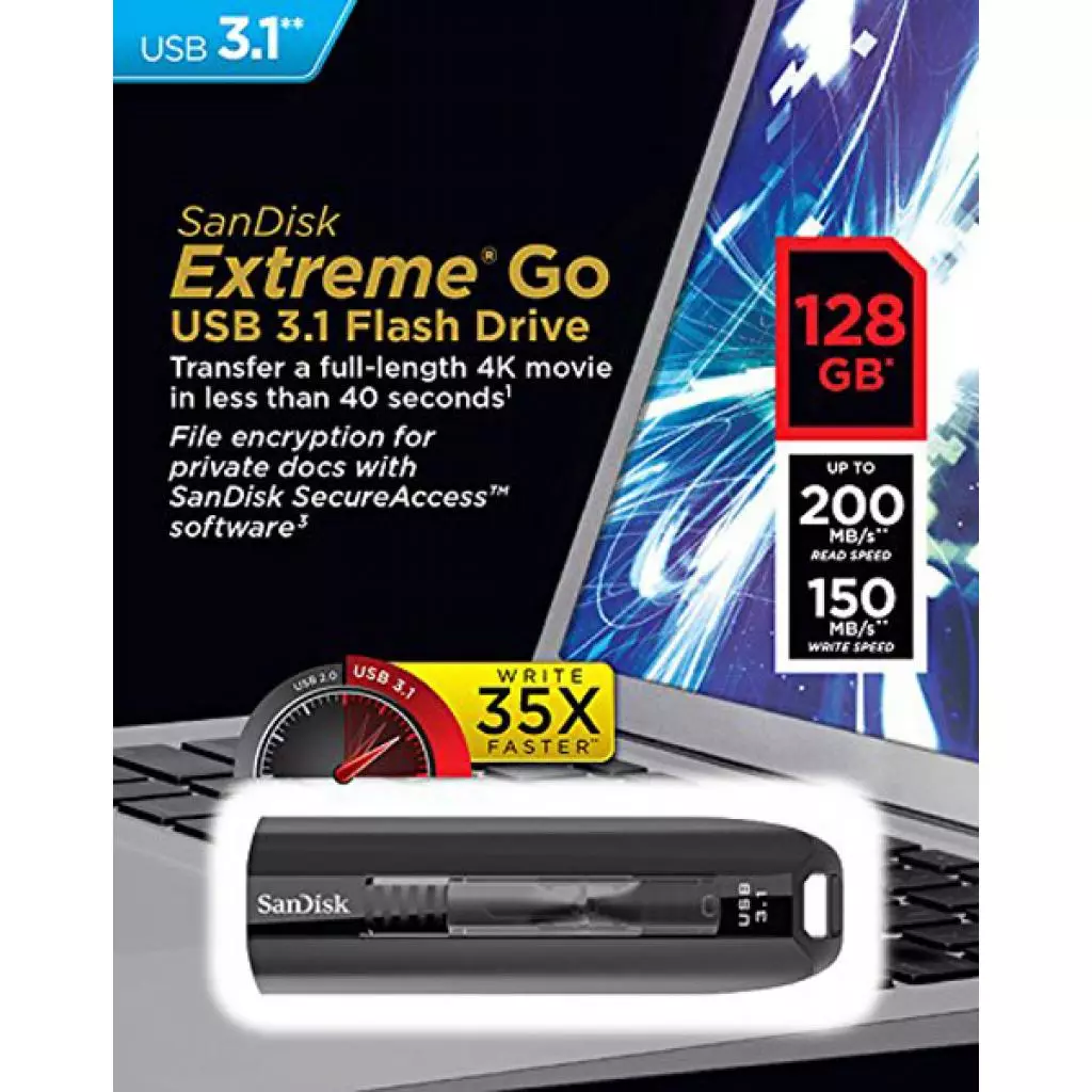 USB флеш накопитель SanDisk 128GB Extreme Go USB 3.1 (SDCZ800-128G-G46) - 4 USB флеш накопитель SanDisk 128GB Extreme Go USB 3.1 (SDCZ800-128G-G46) - 4