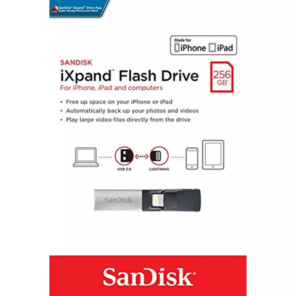USB флеш накопитель SanDisk 256GB iXpand USB 3.0/Lightning Apple (SDIX30N-256G-GN6NE) - 4