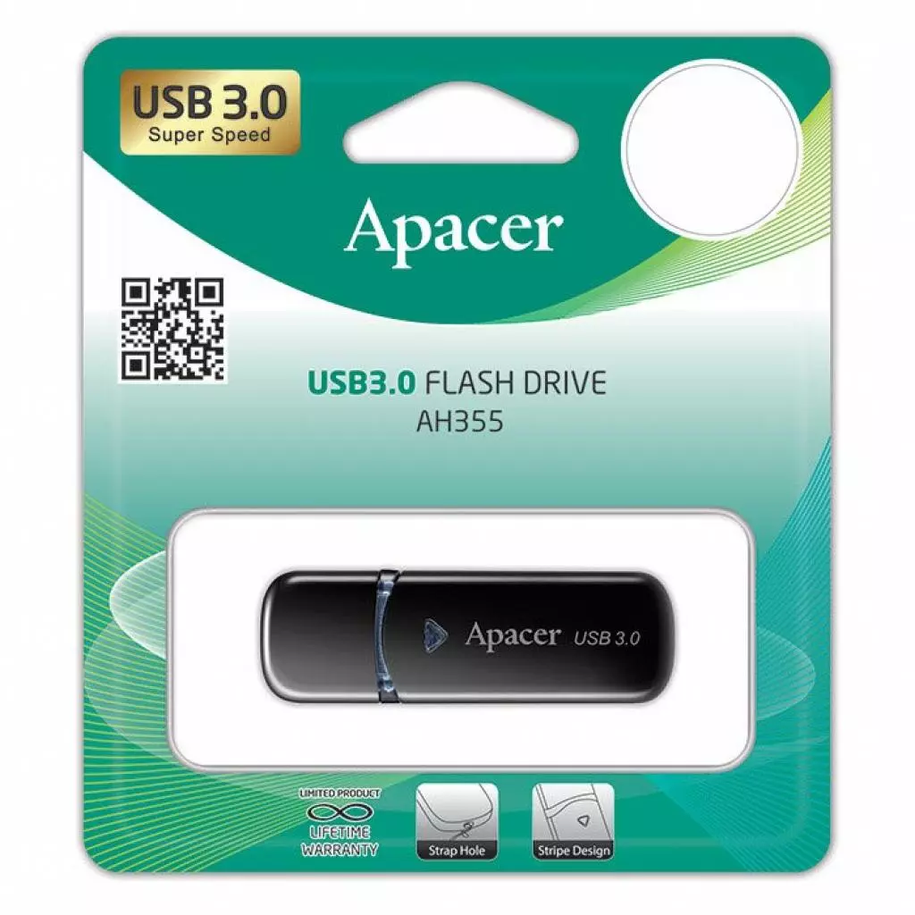 USB флеш накопитель Apacer 32GB AH355 Black USB 3.0 (AP32GAH355B-1) - 3