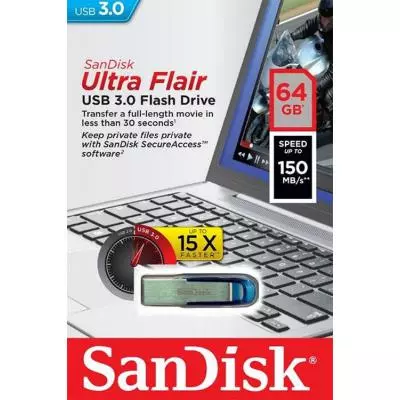 USB флеш накопитель SanDisk 64GB Ultra Flair Blue USB 3.0 (SDCZ73-064G-G46B) - 5 USB флеш накопитель SanDisk 64GB Ultra Flair Blue USB 3.0 (SDCZ73-064G-G46B) - 5