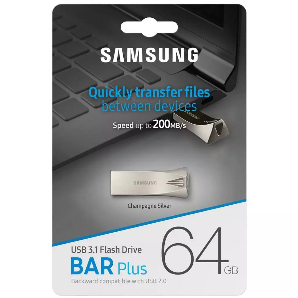 USB флеш накопитель Samsung 64GB Bar Plus Silver USB 3.1 (MUF-64BE3/APC) - 6