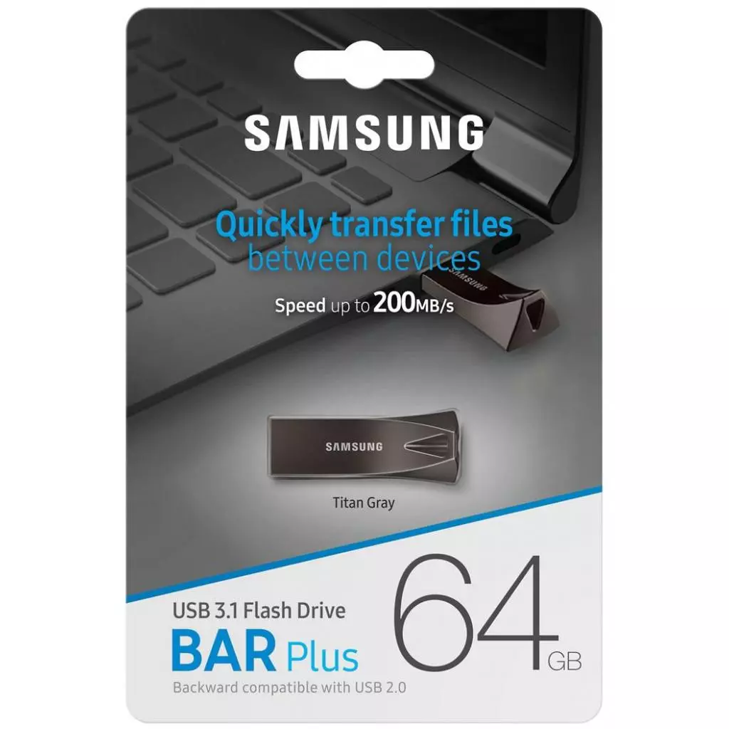 USB флеш накопитель Samsung 64GB Bar Plus Black USB 3.1 (MUF-64BE4/APC) - 6 USB флеш накопитель Samsung 64GB Bar Plus Black USB 3.1 (MUF-64BE4/APC) - 6