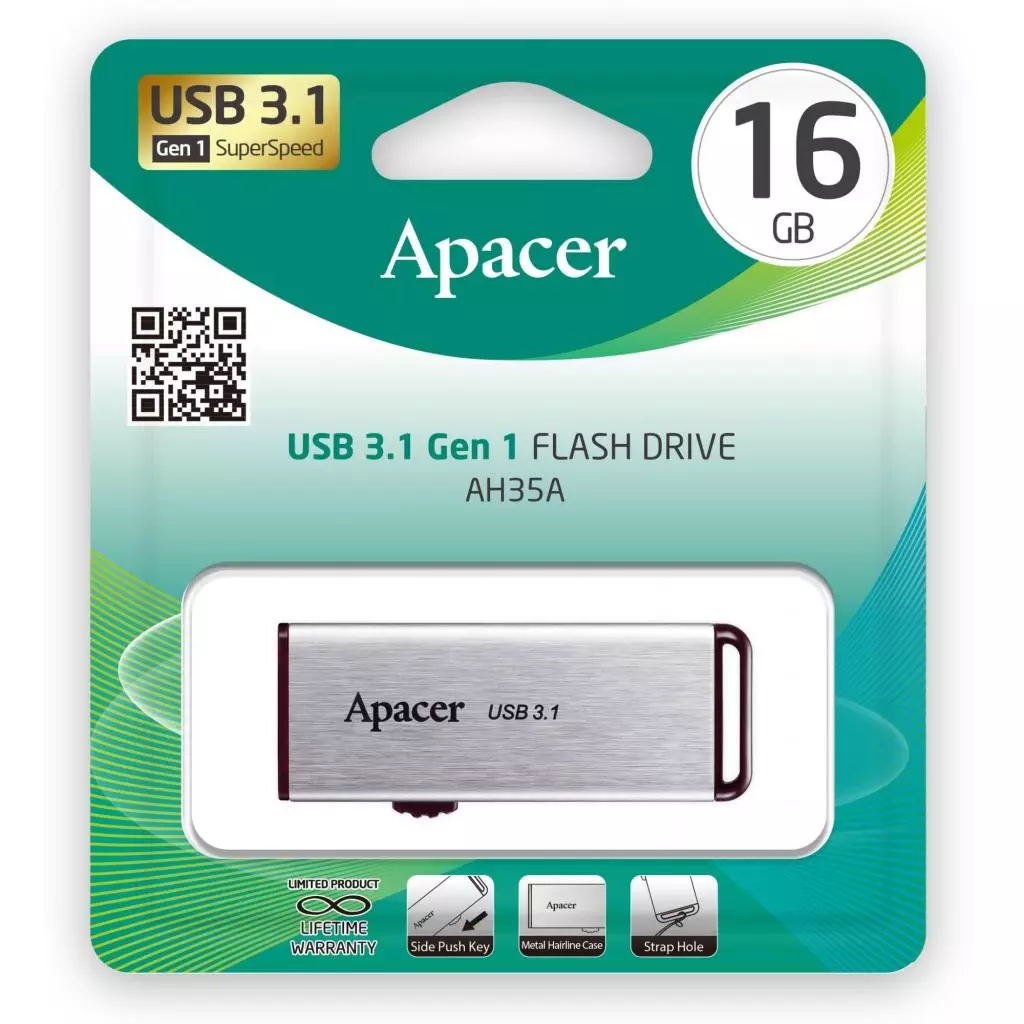USB флеш накопитель Apacer 16GB AH35A Silver USB 3.1 Gen1 (AP16GAH35AS-1) - 4