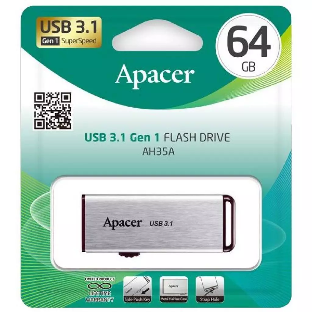 USB флеш накопитель Apacer 64GB AH35A Silver USB 3.1 Gen1 (AP64GAH35AS-1) - 4